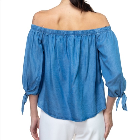✨LAST ONES✨Off the shoulder tie sleeves Tencel top - Picture 6 of 6